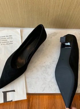 法式小众 wins shoes 739-3高跟鞋黑色 绒面猫跟单鞋尖头浅口棕