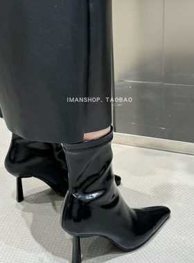 wins shoes2025秋冬新款韩版尖头套脚瘦瘦靴单靴通勤短靴子马丁靴