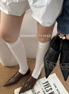 wins shoes法式新款走秀风 尖头深咖装饰扣时尚小皮鞋平底鞋女鞋