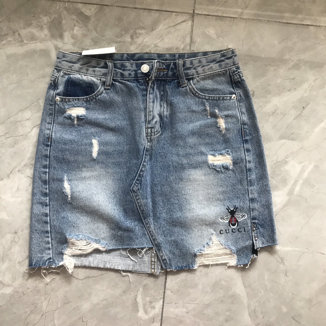 欧洲站新品破洞不规则牛仔短裙夏季新品女装高品质欧韩范