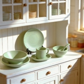 12分食玩微缩日式 娃娃屋迷你厨房场景小摆件 复古碗勺碟盘餐具套装