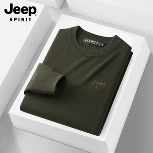 吉普毛衣男款秋冬季圆领薄款长袖打底衫男士针织羊毛衫新款上衣男