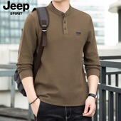 卫衣男春秋新款 T恤打底衫 宽松大码 长袖 上衣 男装 吉普圆领带扣时尚