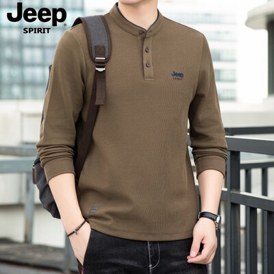 吉普长袖T恤男圆领带扣时尚卫衣
