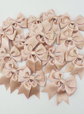 DIY手打7cm粉色珠光丝带蝴蝶结涤纶缎蝴蝶结花花边工艺装饰品