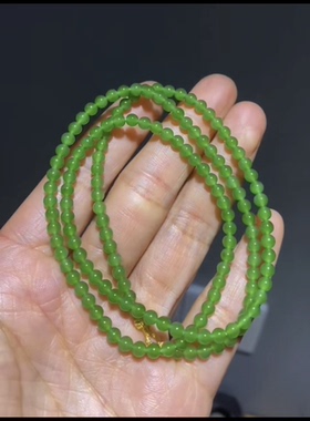 品质超赞的和田玉碧玉项链 可做手链 冰底阳绿无黑点颗颗精选 4mm