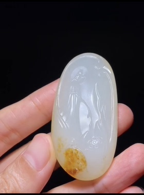 精品杨曦风格观音 新疆和田籽料 独籽雕刻  背面山水56×28×12mm