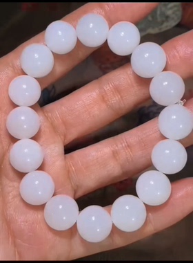 精品新疆和田玉籽料 圆珠手串 一级白 细度好 油性足13MM 性价高