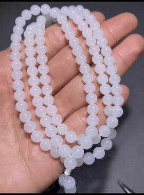 精品新疆和田玉籽料 圆珠108项链 一级白细温润细腻 老糯39克 6mm