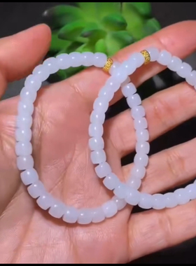 新品新疆和田玉白玉籽料 老型珠手串 一级白细5*6MM 重12.3克一条