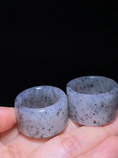 天然精品新疆和田籽料青花点墨扳指内径20mm正品带证书二十年老店