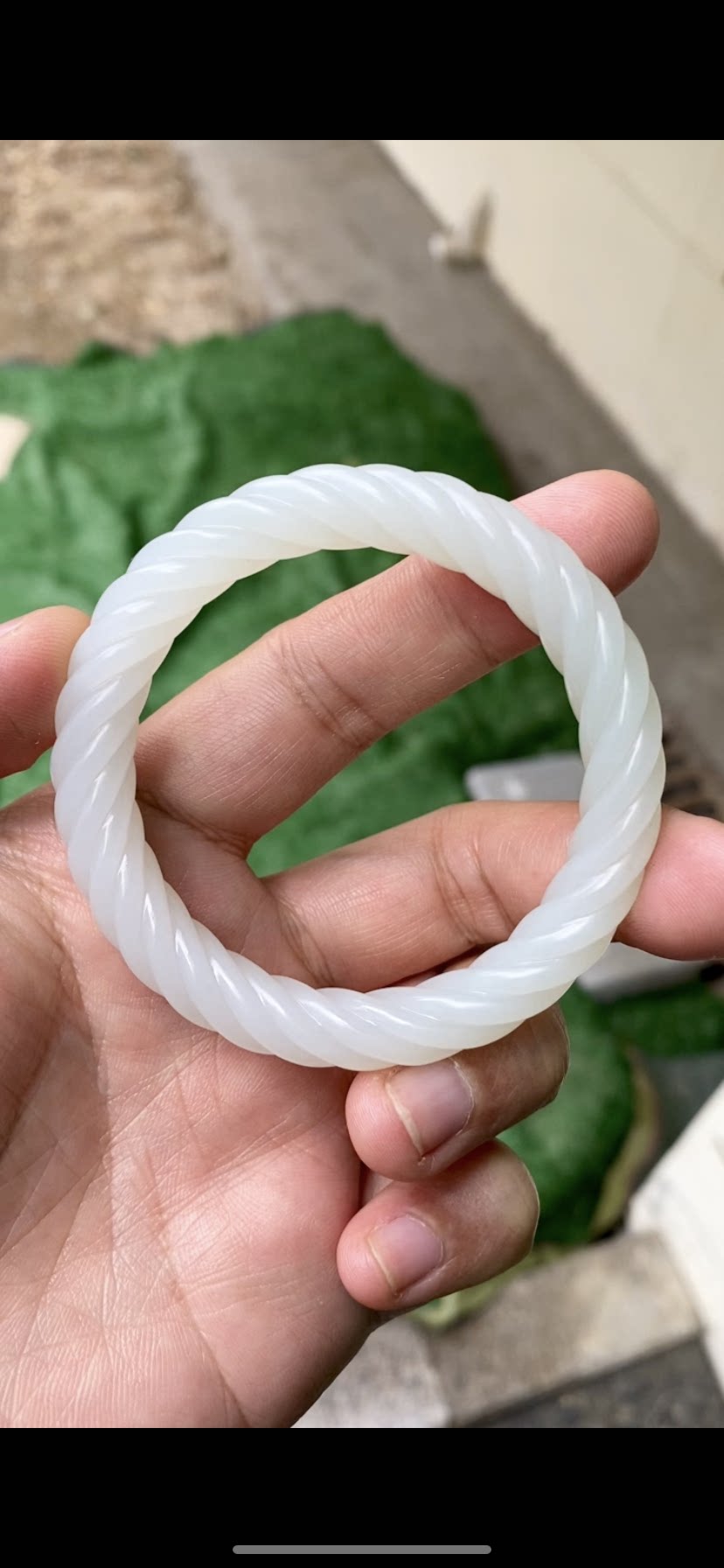 精品新疆和田玉籽料小圈口绞丝手镯一级白 52.5mm 天然正品带证书