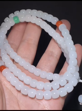 精品新疆和田玉籽料 老型佛珠项链 一级白油性脂粉足 糯性好6*7mm