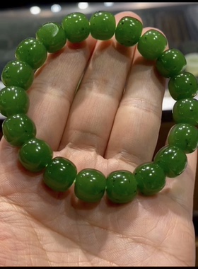 碧玉菠菜阳绿老型手串收藏级送礼