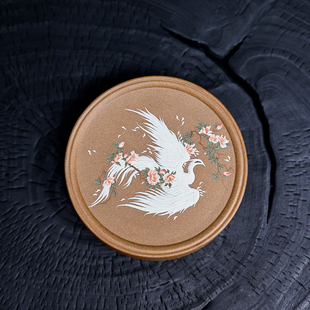 工艺师蒋惠和石刻绘宜兴原矿精品段泥 泥绘凤凰捧盒茶道配件精品