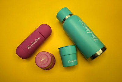 Tims咖啡304不锈钢蓝绿色保温壶