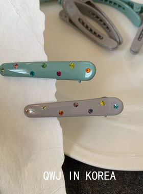 蔷薇家韩国进口薄荷绿灰色彩钻小号刘海夹发夹轻便树脂边夹鸭嘴夹