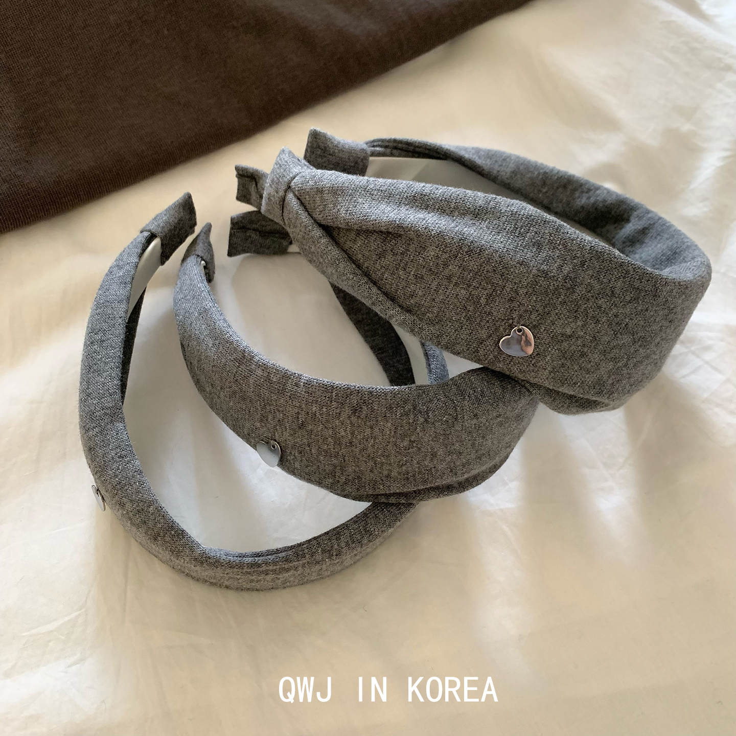 韩国灰色针织爱心吊坠发箍宽头箍