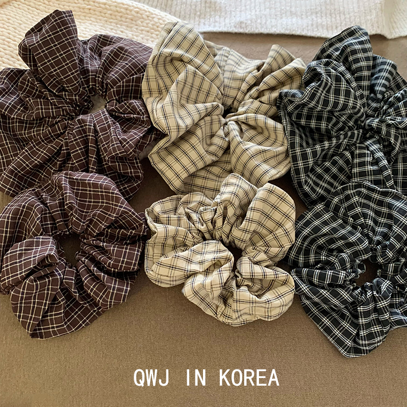 韩国进口复古格纹格子布艺肠圈