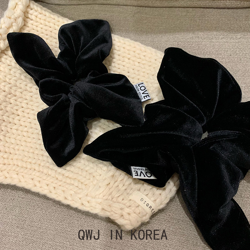 四角方巾发圈 韩国进口ins博主黑色丝绒肠圈秋冬复古高级法式气质