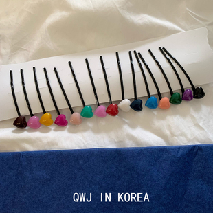 韩国进口甜美爱心形原石小边夹可爱彩色少女心儿童小巧刘海夹发夹