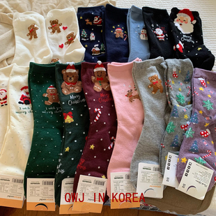 25圣诞节袜子第二波韩国进口秋冬可爱卡通女袜小熊雪人棉袜中筒袜