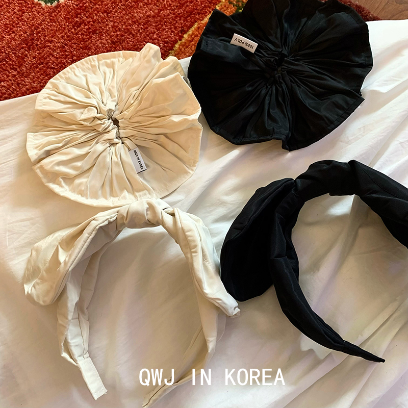 法式古董白 韩国进口纯色高级大号花苞发圈肠圈大蝴蝶结发箍头箍