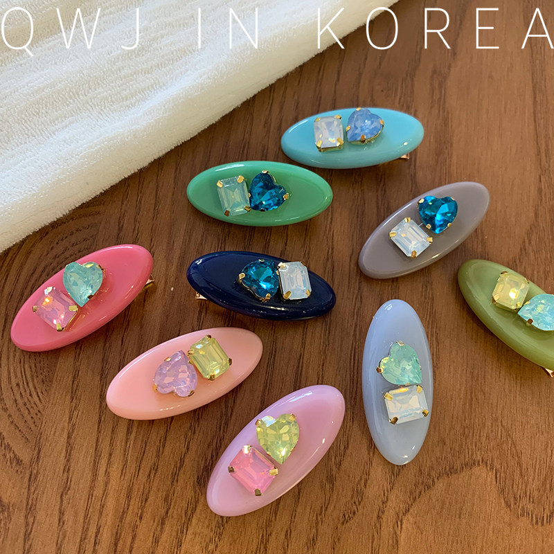 折扣清仓原8.8 可爱糖果色椭圆形宝石小边夹少女心减龄发夹刘海夹