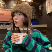 现货韩国东大门进口新版 毛绒护耳飞机帽秋冬保暖女式 羊毛毛线帽子