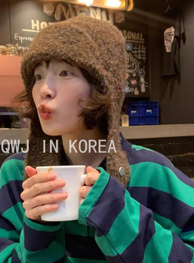 现货韩国东大门羊毛护耳飞机帽女