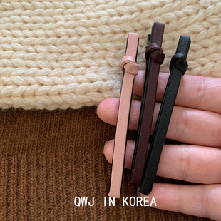 经典返场 韩国进口边夹黑色棕色皮质长一字夹秋冬简约刘海发夹