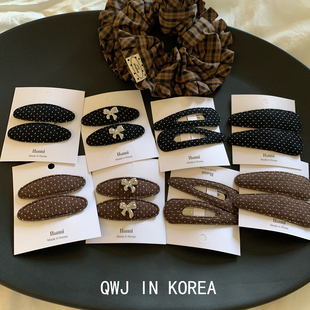 韩国进口边夹复古黑咖色棉布波点BB夹日系椭圆三角刘海夹发夹对夹