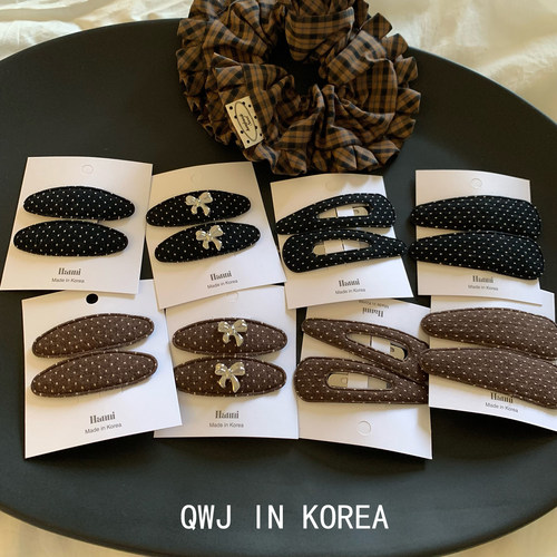韩国进口边夹复古黑咖色棉布波点