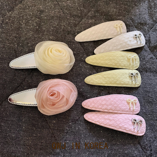 代表春天 韩国进口粉嫩轻纱玫瑰花蝴蝶结边夹刘海夹银色BB夹发夹