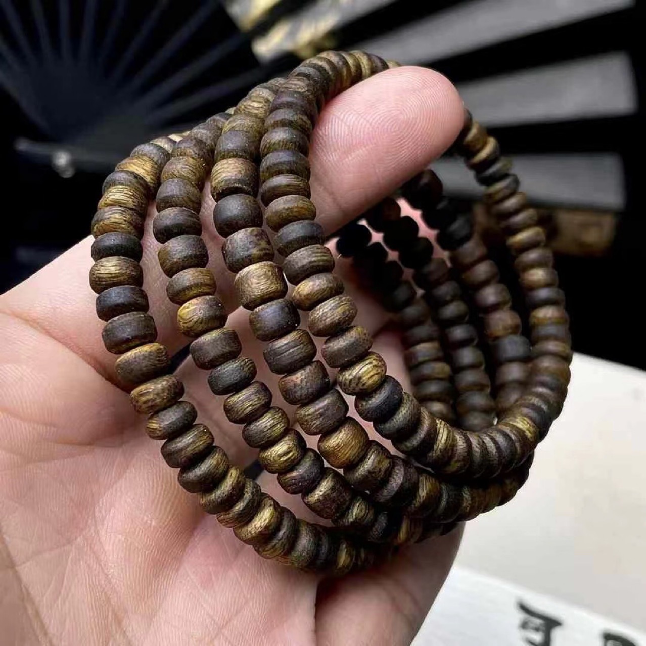 保真绿奇楠沉香手串算盘珠棋楠随型手链佛珠念珠文玩厂家约6mm