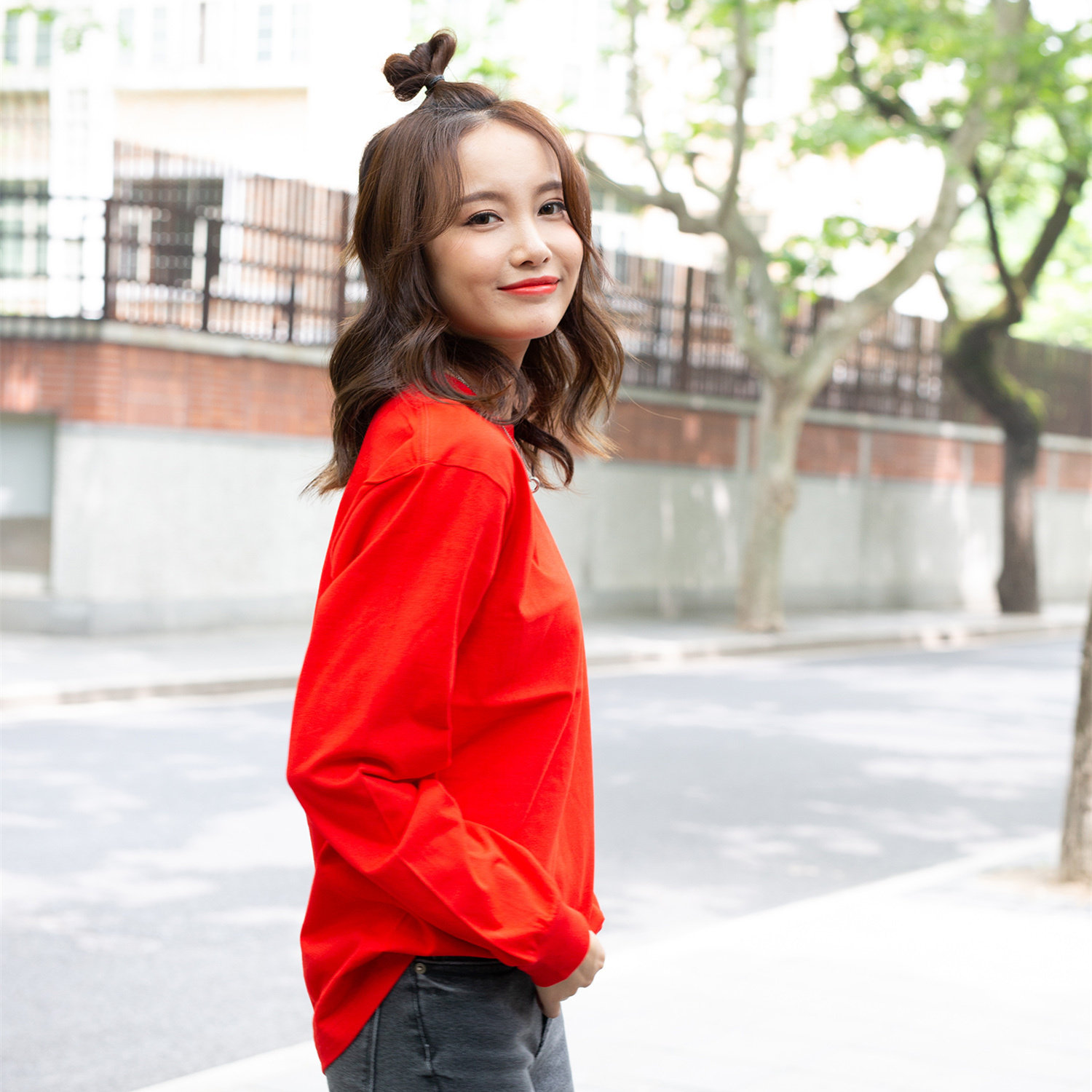 春秋大红色国潮风全棉重磅纯棉圆领长袖T恤女男纯色内搭体恤打底,女装/女士精品,T恤,淘宝优惠券,粉丝福利购,淘宝优惠卷