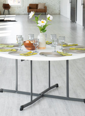 lifetime轻型折叠桌简约餐桌饭店酒店圆桌塑料聚餐圆形10人便携