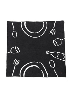 日系GP原单新款羽毛纱材质餐具提花图案家居休闲盖毯方形毯