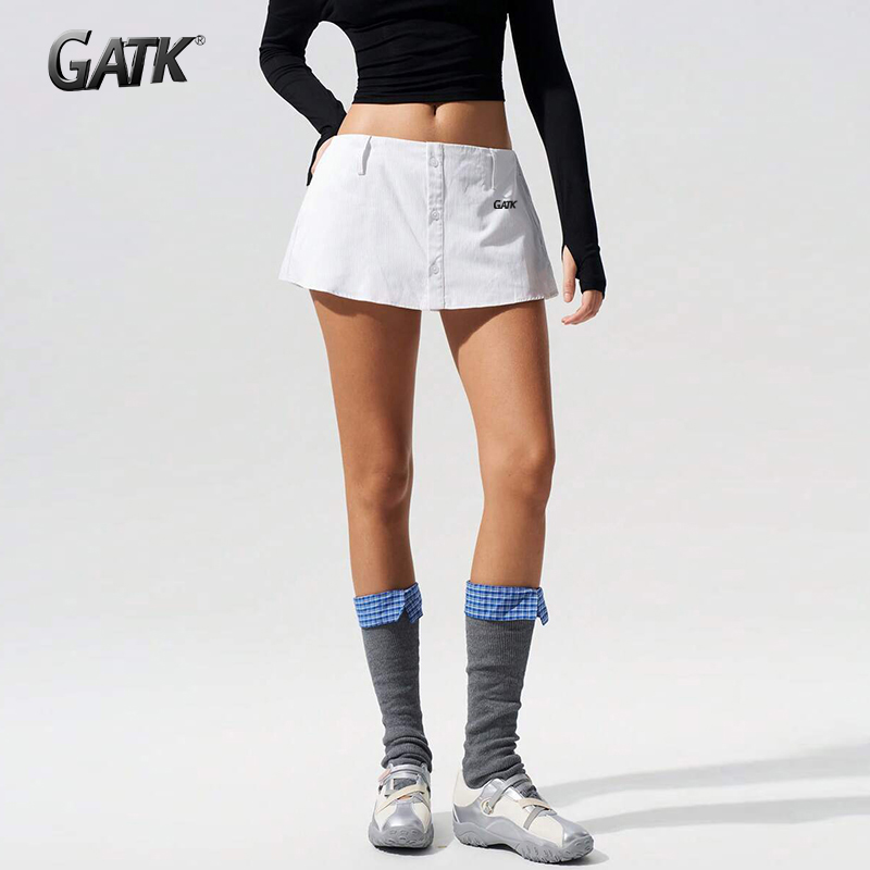 GATK 学院风高腰单排扣半身裙夏季薄款小个子显瘦A字防走光包臀裙