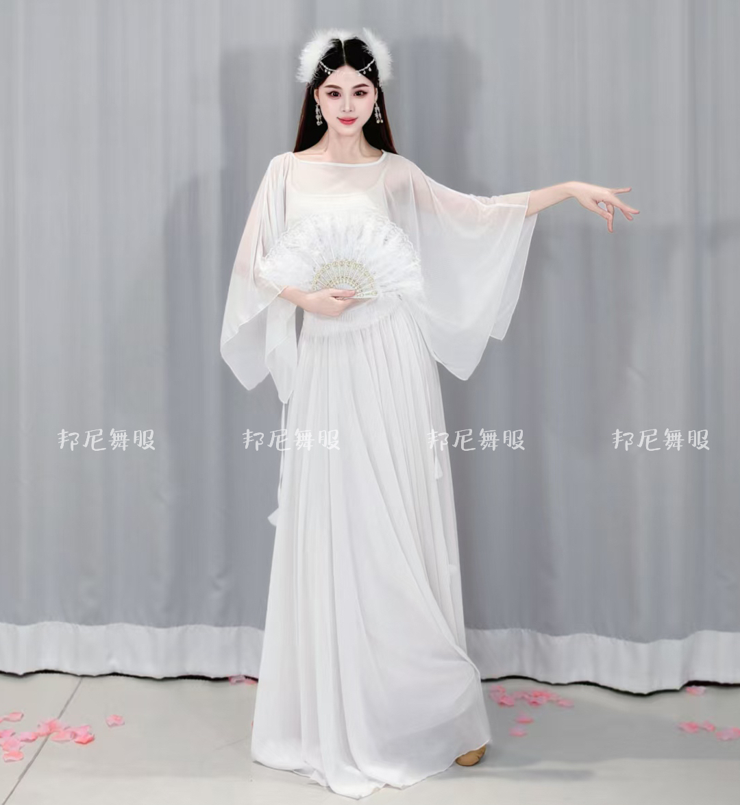 古典舞飘逸纱裙裤女中国风现代舞蹈服练功服装演出服裙裤仙气显瘦