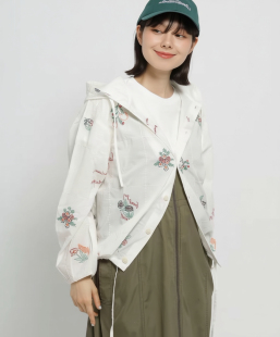日系2026春夏niko家新款衬衫甜美休闲刺绣宽松连帽长袖上衣外套女