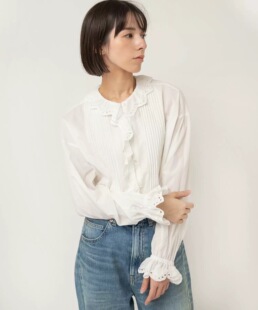 日系元单RNA家2026新款长袖衬衫女蕾丝荷叶边纯色甜美风长袖上衣