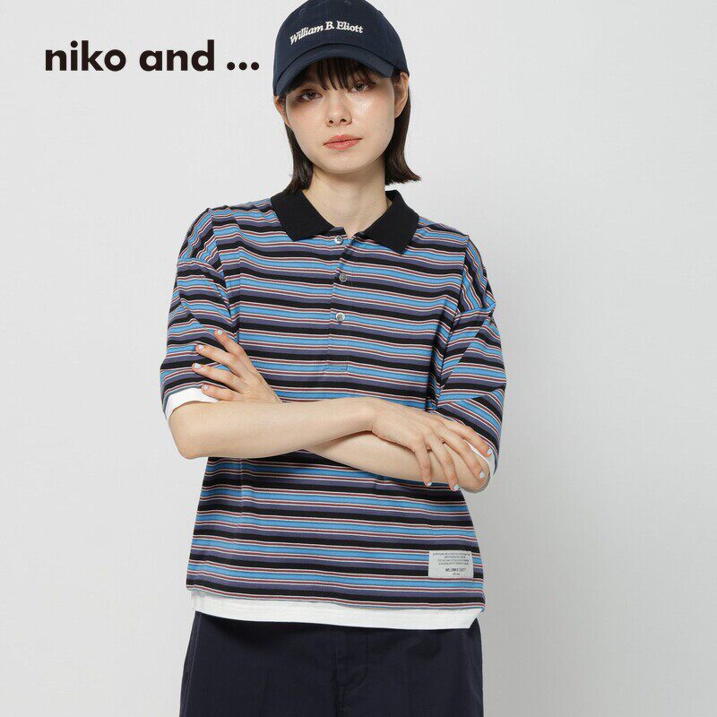 niko家日系2026春夏新款polo衫百搭宽松舒适条纹翻领短袖T恤女