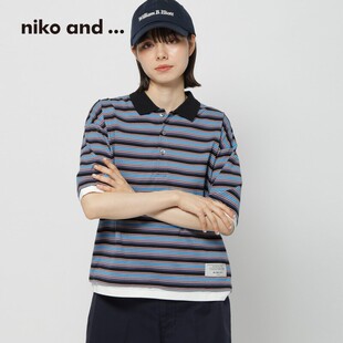 niko家日系2026春夏新款polo衫百搭宽松舒适条纹翻领短袖T恤女
