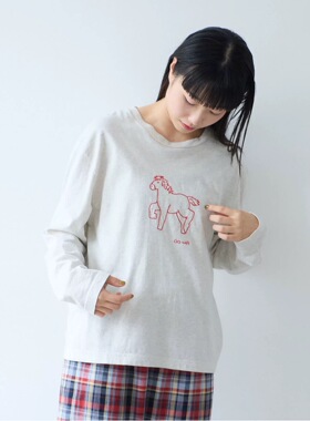 日系A社原单bulla家2026新款纯棉圆领上衣好运小马刺绣长袖T恤女