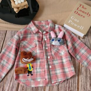 女童长袖衬衫2026新款春装洋气衬衣宝宝薄款朱迪立体玩偶格子外套