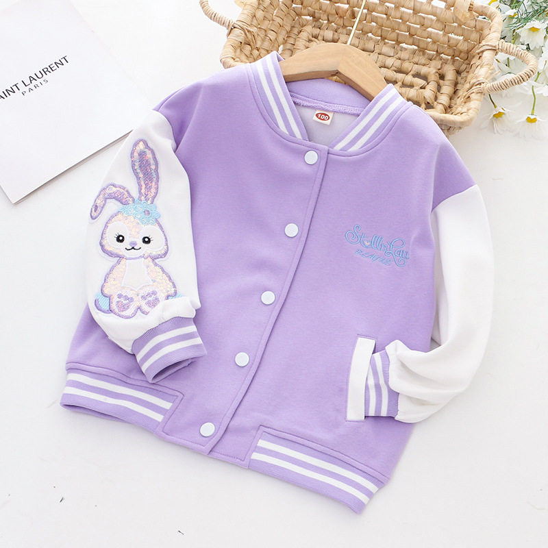 女童紫色外套秋季宝宝洋气网红兔子星黛露棒球服小童秋装纯棉开衫