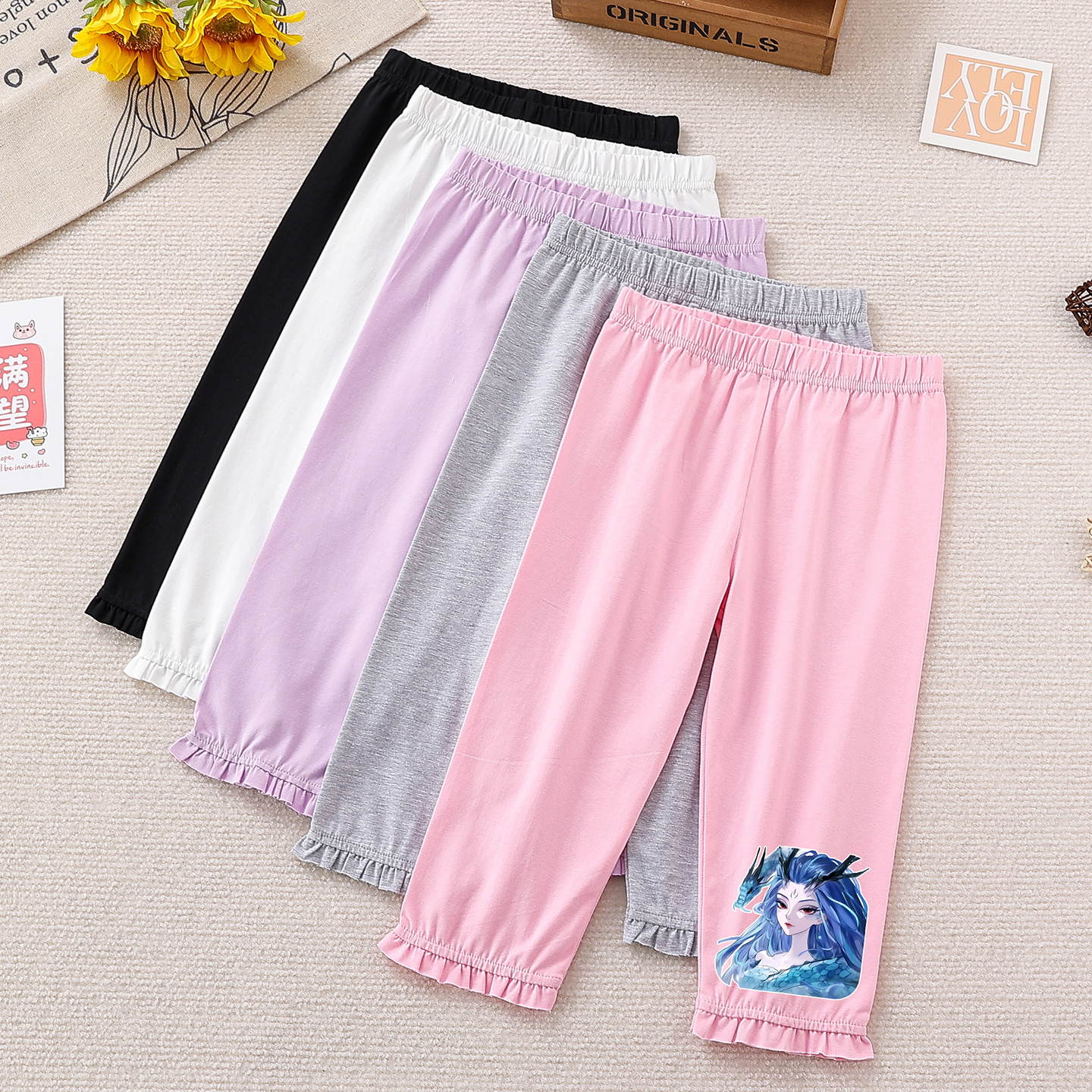 女童夏季花边外穿七分裤敖润裤子