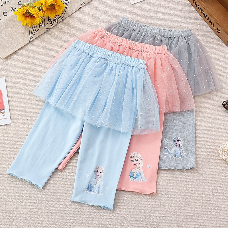 女童夏季纯棉薄七分裤2026新款儿童爱莎公主裙裤冰雪奇缘童装裤子