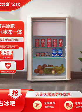 金松 SC-113R 复古透明门冰箱小型迷你吧冷柜冰吧冷藏柜小型冰箱